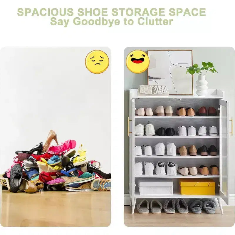 Meuble de rangement pour chaussures avec portes vitrées, Armoire à chaussures à 5 niveaux avec pieds de support robustes, Meuble de rangement pour chaussures pour salon, entrée
