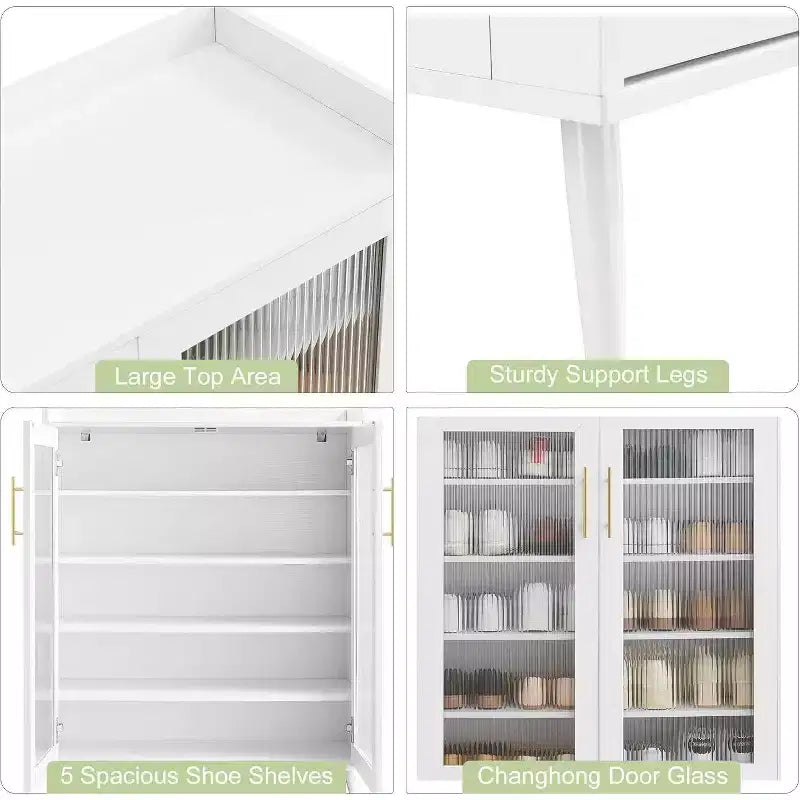 Meuble de rangement pour chaussures avec portes vitrées, Armoire à chaussures à 5 niveaux avec pieds de support robustes, Meuble de rangement pour chaussures pour salon, entrée