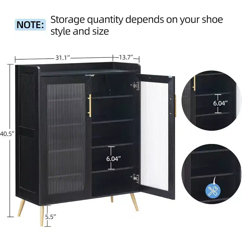 Meuble de rangement pour chaussures avec portes vitrées, Armoire à chaussures à 5 niveaux avec pieds de support robustes, Meuble de rangement pour chaussures pour salon, entrée