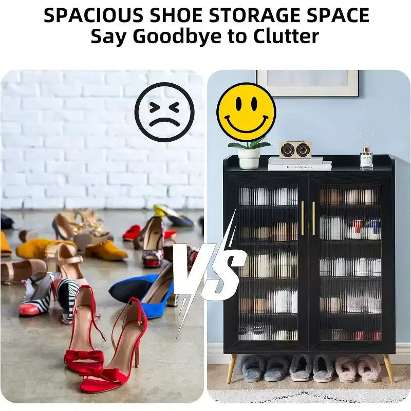 Meuble de rangement pour chaussures avec portes vitrées, Armoire à chaussures à 5 niveaux avec pieds de support robustes, Meuble de rangement pour chaussures pour salon, entrée