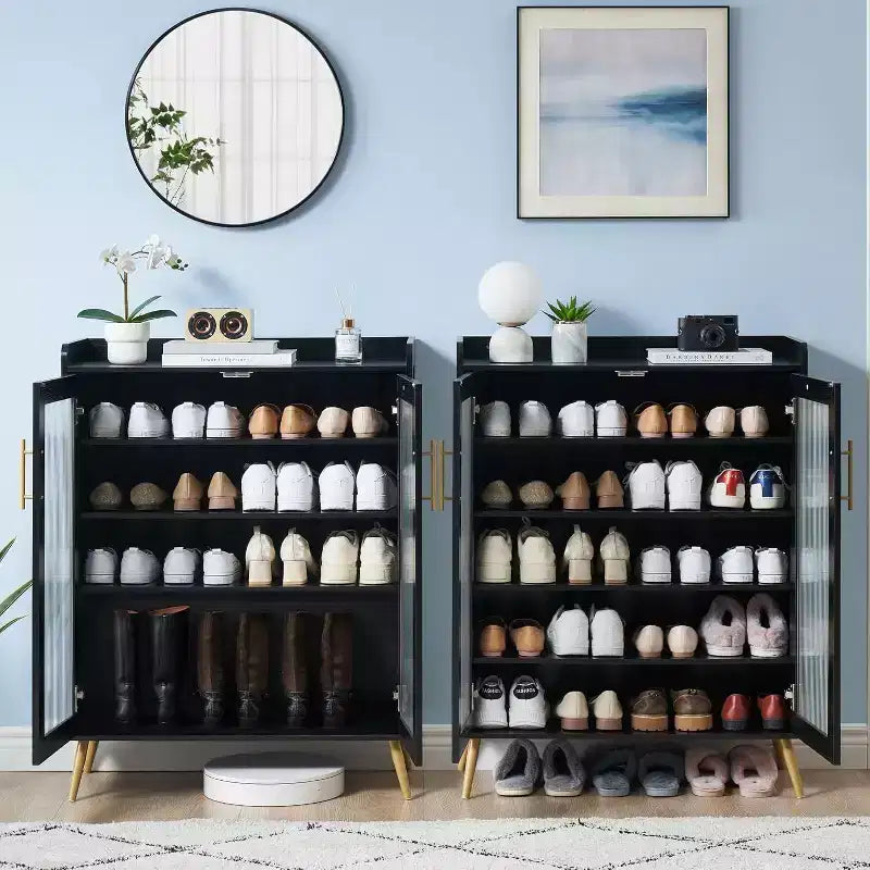 Meuble de rangement pour chaussures avec portes vitrées, Armoire à chaussures à 5 niveaux avec pieds de support robustes, Meuble de rangement pour chaussures pour salon, entrée