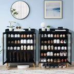 Meuble de rangement pour chaussures avec portes vitrées, Armoire à chaussures à 5 niveaux avec pieds de support robustes, Meuble de rangement pour chaussures pour salon, entrée
