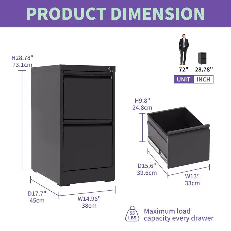 Classeur métallique vertical à double tiroir avec serrure pour le rangement de dossiers de format A4