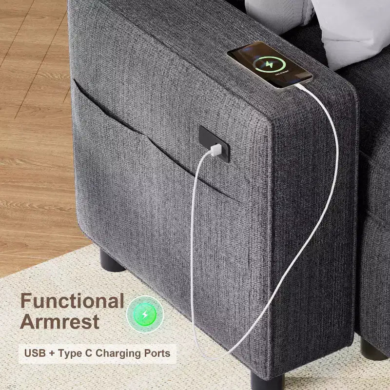 La machine à brocher convertible Dyonery est dotée d'un dossier réglable sur 5 positions, d'une recharge USB et de poches latérales.