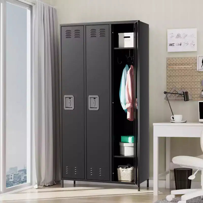 Casier métallique à 3 portes, casier de rangement ventilé avec serrure pour garage, salle de sport et bureau