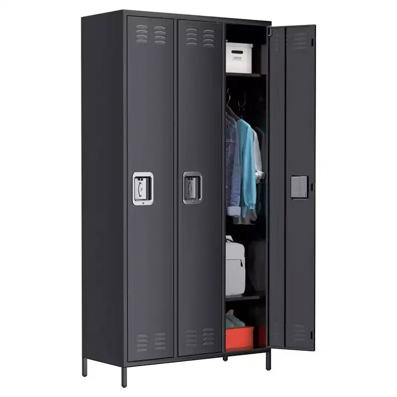 Casier métallique à 3 portes, casier de rangement ventilé avec serrure pour garage, salle de sport et bureau
