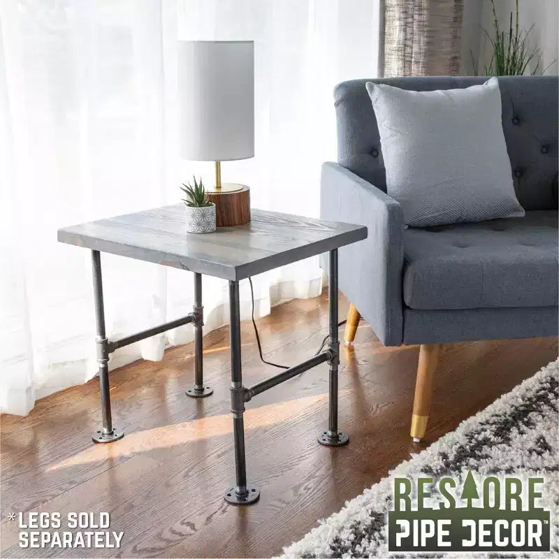 Dessus de table d'extrémité en bois massif gris Riverstone RESTORE par Pipe Decor