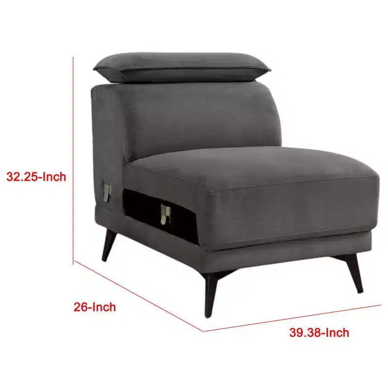 Fauteuil de salon modulaire Royal Hampton sans accoudoirs, appui-tête réglable, tissu gris foncé