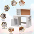 Ensemble bureau et chaise d'étude en bois pour enfants, table d'écriture avec étagère, tableau d'affichage, chaise réglable en hauteur, placard et tiroir pour les 3-8 ans