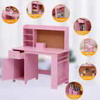 Ensemble bureau et chaise d'étude en bois pour enfants, table d'écriture avec étagère, tableau d'affichage, chaise réglable en hauteur, placard et tiroir pour les 3-8 ans