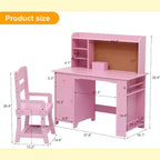 Ensemble bureau et chaise d'étude en bois pour enfants, table d'écriture avec étagère, tableau d'affichage, chaise réglable en hauteur, placard et tiroir pour les 3-8 ans