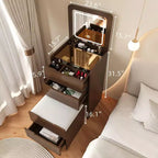 JVNOXK3 Coiffeuse 3 en 1 avec miroir escamotable, petite coiffeuse avec plateau en verre visible, coiffeuse compacte avec 3 tiroirs, Noyer