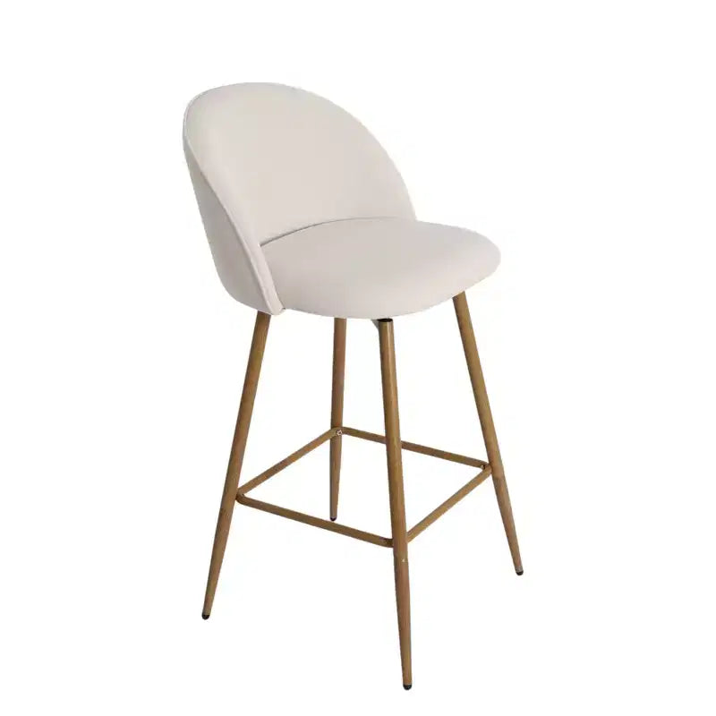 Chaise de bar pivotante HomeRoots 27, dossier bas, en tissu beige et chêne, et métal, hauteur comptoir