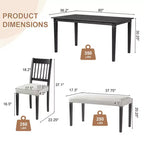 Ensemble de salle à manger rétro MAYEERTY 6 pièces, table en bois, 4 chaises et banc