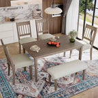 Ensemble de salle à manger rétro MAYEERTY 6 pièces, table en bois, 4 chaises et banc