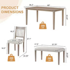 Ensemble de salle à manger rétro MAYEERTY 6 pièces, table en bois, 4 chaises et banc