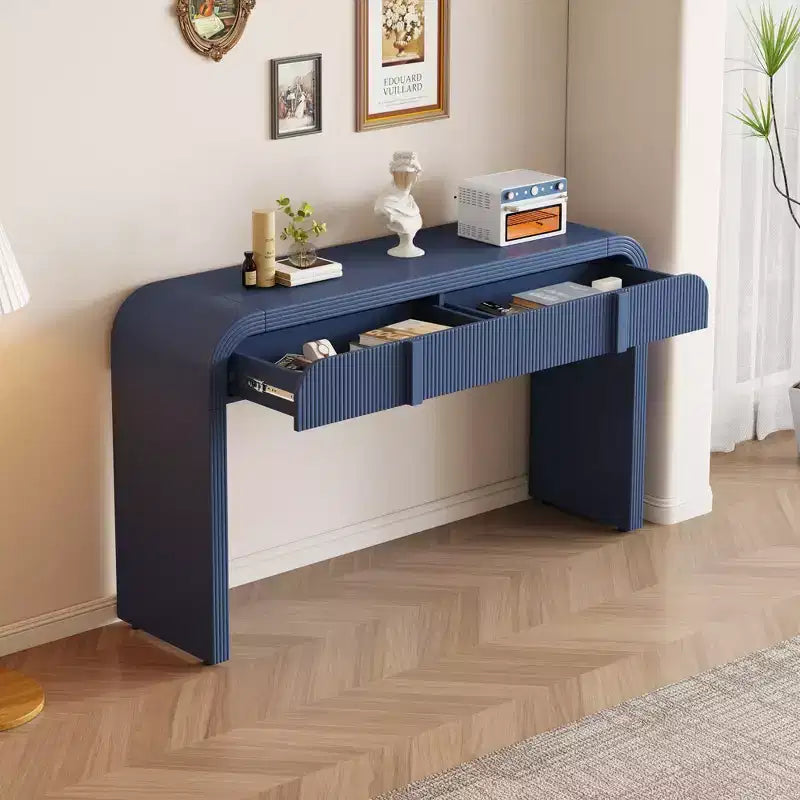 Clihome Table Console Moderne avec 2 Tiroirs de Rangement, Table d'Entrée Cannelée avec Silhouette Arrondie pour Couloir, Salon et Hall d'Entrée