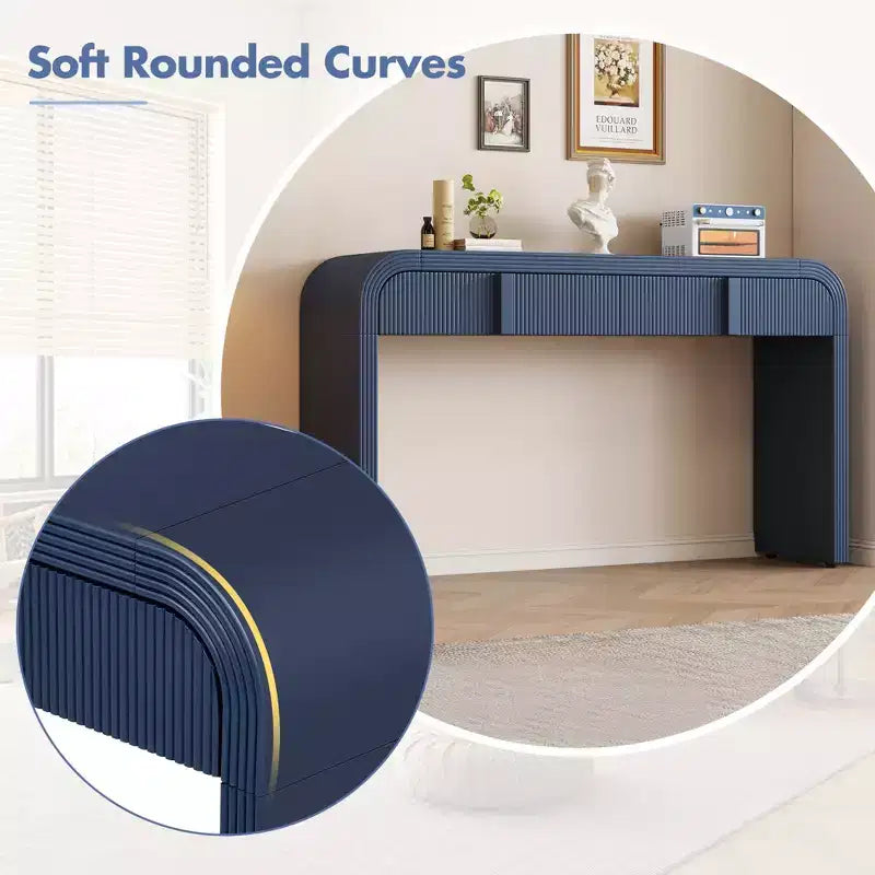 Clihome Table Console Moderne avec 2 Tiroirs de Rangement, Table d'Entrée Cannelée avec Silhouette Arrondie pour Couloir, Salon et Hall d'Entrée