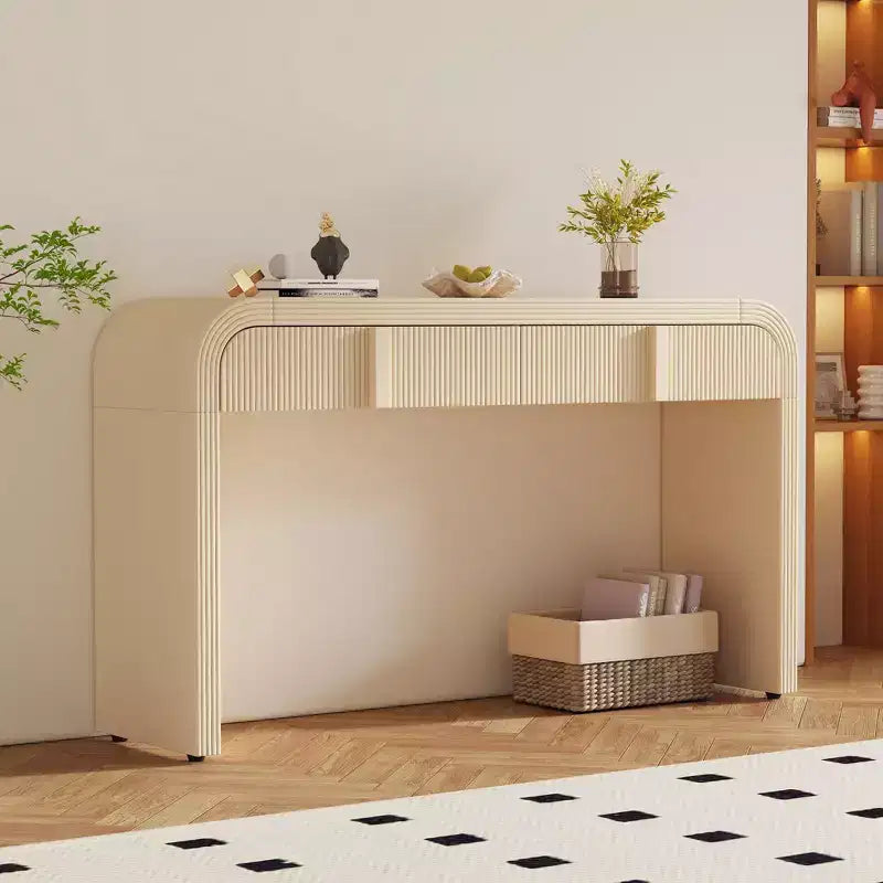 Clihome Table Console Moderne avec 2 Tiroirs de Rangement, Table d'Entrée Cannelée avec Silhouette Arrondie pour Couloir, Salon et Hall d'Entrée