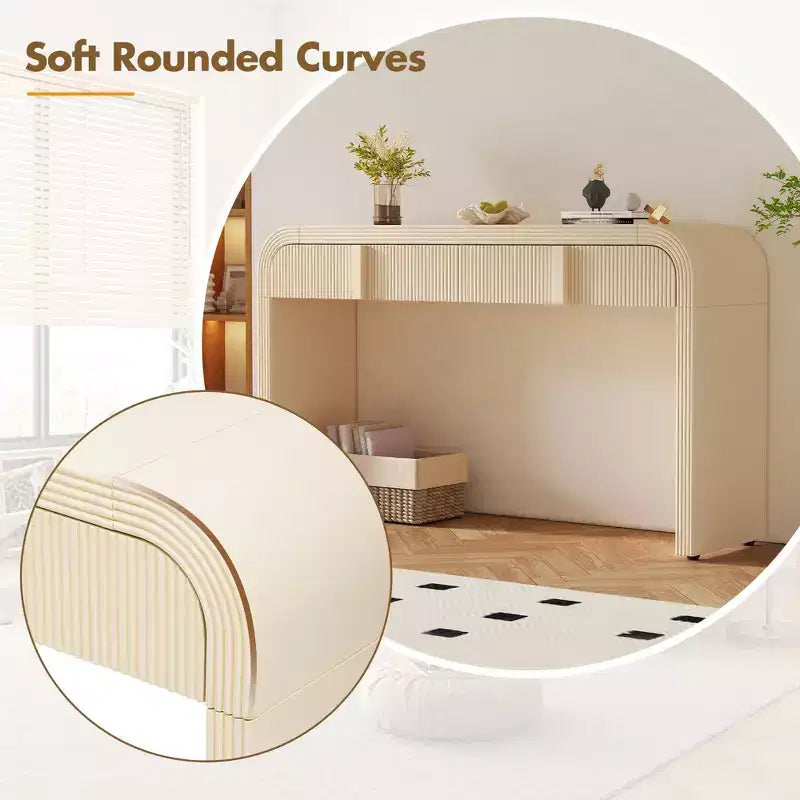 Clihome Table Console Moderne avec 2 Tiroirs de Rangement, Table d'Entrée Cannelée avec Silhouette Arrondie pour Couloir, Salon et Hall d'Entrée