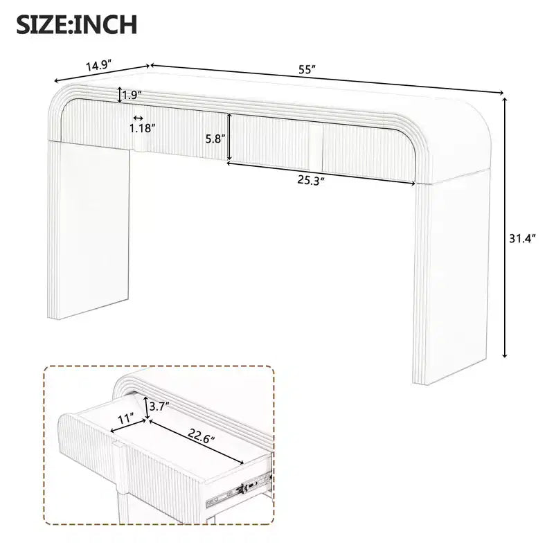 Clihome Table Console Moderne avec 2 Tiroirs de Rangement, Table d'Entrée Cannelée avec Silhouette Arrondie pour Couloir, Salon et Hall d'Entrée