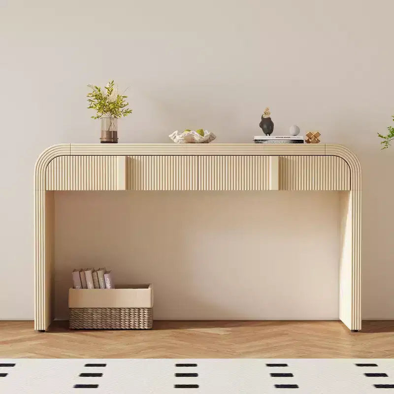 Clihome Table Console Moderne avec 2 Tiroirs de Rangement, Table d'Entrée Cannelée avec Silhouette Arrondie pour Couloir, Salon et Hall d'Entrée