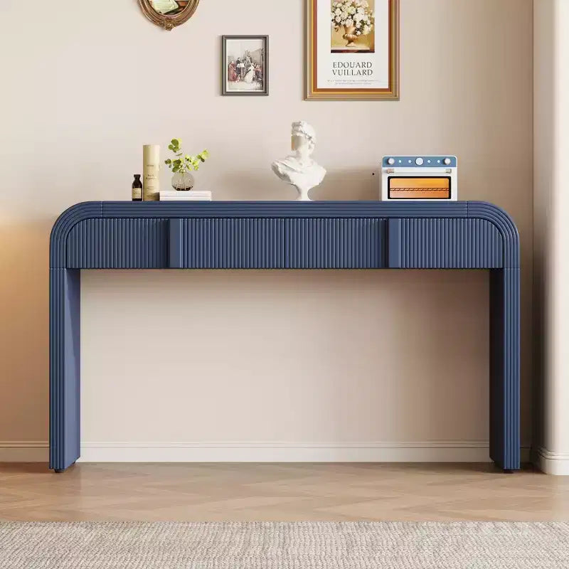 Clihome Modern Console Table with 2 Storage Drawers, Fluted Entryway Table with Rounded Silhouette for Hallway Living Room and Entryway