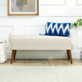 MAYEERTY Modern Living Room Bench Looped Yarn Fabric with Soft Cunshion Irregular Geometric Armrests Rubber Wooden Legs Beige