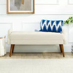 MAYEERTY Modern Living Room Bench Looped Yarn Fabric with Soft Cunshion Irregular Geometric Armrests Rubber Wooden Legs Beige