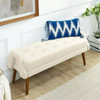 MAYEERTY Banc de salon moderne en tissu bouclé avec coussin doux, accoudoirs géométriques irréguliers, pieds en bois d'hévéa, beige