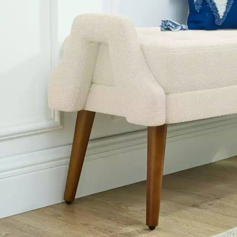 MAYEERTY Banc de salon moderne en tissu bouclé avec coussin doux, accoudoirs géométriques irréguliers, pieds en bois d'hévéa, beige