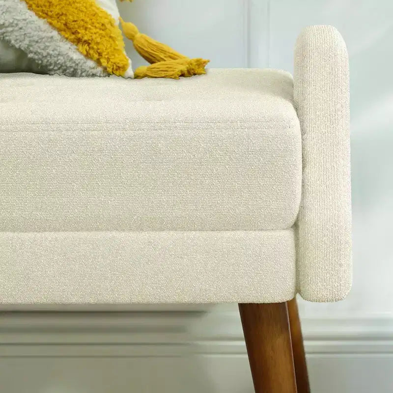 MAYEERTY Banc de salon moderne en tissu bouclé avec coussin doux, accoudoirs géométriques irréguliers, pieds en bois d'hévéa, beige