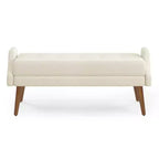 MAYEERTY Banc de salon moderne en tissu bouclé avec coussin doux, accoudoirs géométriques irréguliers, pieds en bois d'hévéa, beige
