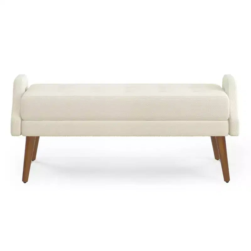 MAYEERTY Banc de salon moderne en tissu bouclé avec coussin doux, accoudoirs géométriques irréguliers, pieds en bois d'hévéa, beige