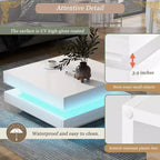 Table basse carrée Zeus & Ruta 31,5" brillante avec lumières, design minimaliste à 2 niveaux
