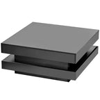Table basse carrée Zeus & Ruta 31,5" brillante avec lumières, design minimaliste à 2 niveaux
