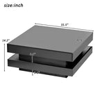Table basse carrée Zeus & Ruta 31,5" brillante avec lumières, design minimaliste à 2 niveaux