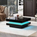 Zeus & Ruta 31.5 High Gloss Square Coffee Table with Lights, 2-Tier Minimalist Design