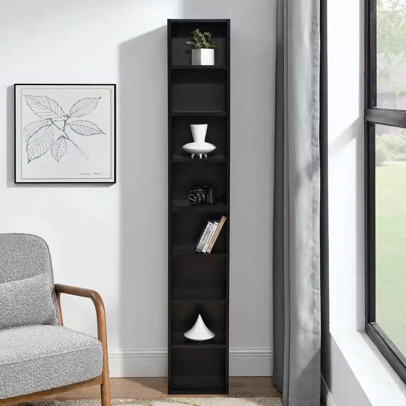 MAYEERTY 8 Tier Media Tower Rack Slim Storage Cabinet with Adjustable Shelves Tall Narrow Bookcase Display Bookshelf for Home Office
