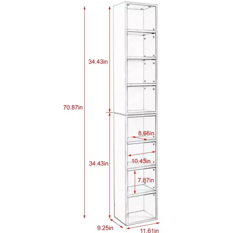 MAYEERTY Bibliothèque étroite 8 niveaux Meuble de rangement mince avec étagères réglables Bibliothèque haute pour maison et bureau