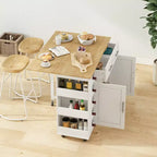 FAMYYT Chariot d'îlot de cuisine 42,9 cm avec plateau en bois d'hévéa massif blanc, 1 meuble à 2 portes et 2 tiroirs