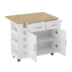 FAMYYT Chariot d'îlot de cuisine 42,9 cm avec plateau en bois d'hévéa massif blanc, 1 meuble à 2 portes et 2 tiroirs