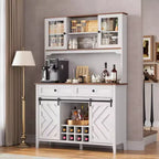 COZONY 72 Armoire de Bar de Ferme avec Porte Coulissante, Buffet de Cuisine avec Station de Charge, Bar à Café Rustique à LED