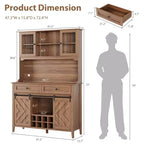 COZONY 72 Armoire de Bar de Ferme avec Porte Coulissante, Buffet de Cuisine avec Station de Charge, Bar à Café Rustique à LED