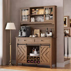 COZONY 72 Armoire de Bar de Ferme avec Porte Coulissante, Buffet de Cuisine avec Station de Charge, Bar à Café Rustique à LED
