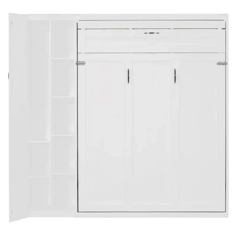 Lit escamotable moderne Luxystar Queen size avec 5 étagères, armoire et lumières LED
