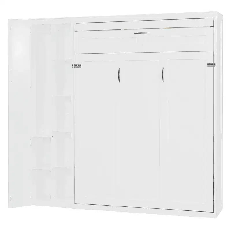 Lit escamotable moderne Luxystar Queen size avec 5 étagères, armoire et lumières LED