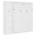 Lit escamotable moderne Luxystar Queen size avec 5 étagères, armoire et lumières LED