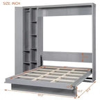 Lit escamotable moderne Luxystar Queen size avec 5 étagères, armoire et lumières LED