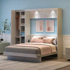 Lit escamotable moderne Luxystar Queen size avec 5 étagères, armoire et lumières LED